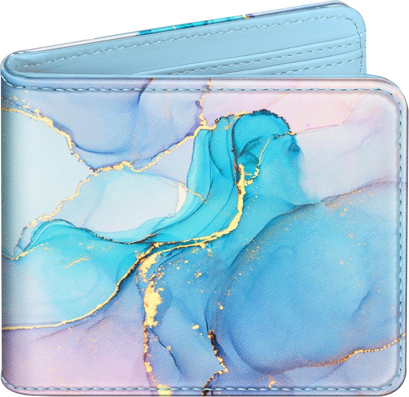 Funermei Cute Wallet for Women Girls Marble Leather Bifold Wallet Boys Aesthetic Credit Card Holder RFID Blocking Id Cash Slim Small Bi Fold Wallets with Coin Pocket Teen Little Girl Blue Funny Desgin - Image 1